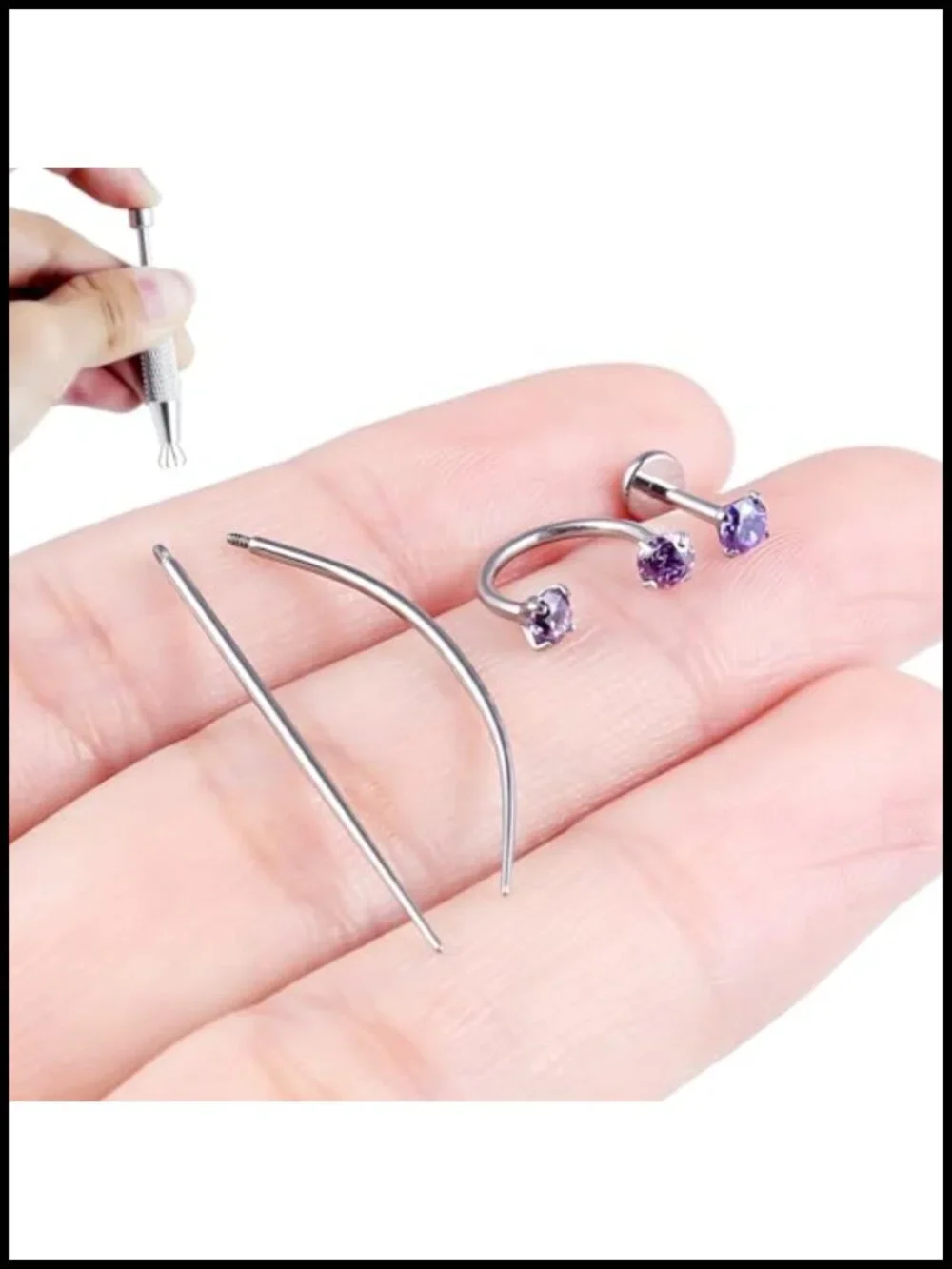G23 Titanium Horseshoe Nose Ring Set with CZ Stud and Taper Tool 18G